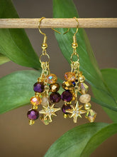Load image into Gallery viewer, Warm Celestial Starburst Dangle Earrings
