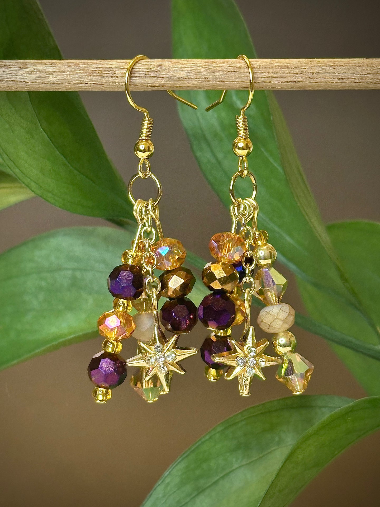 Warm Celestial Starburst Dangle Earrings