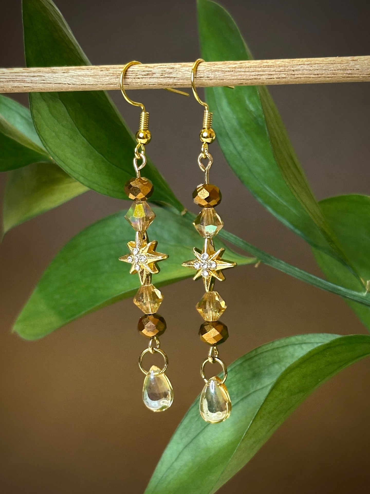 Brown Starburst Dangle Earrings