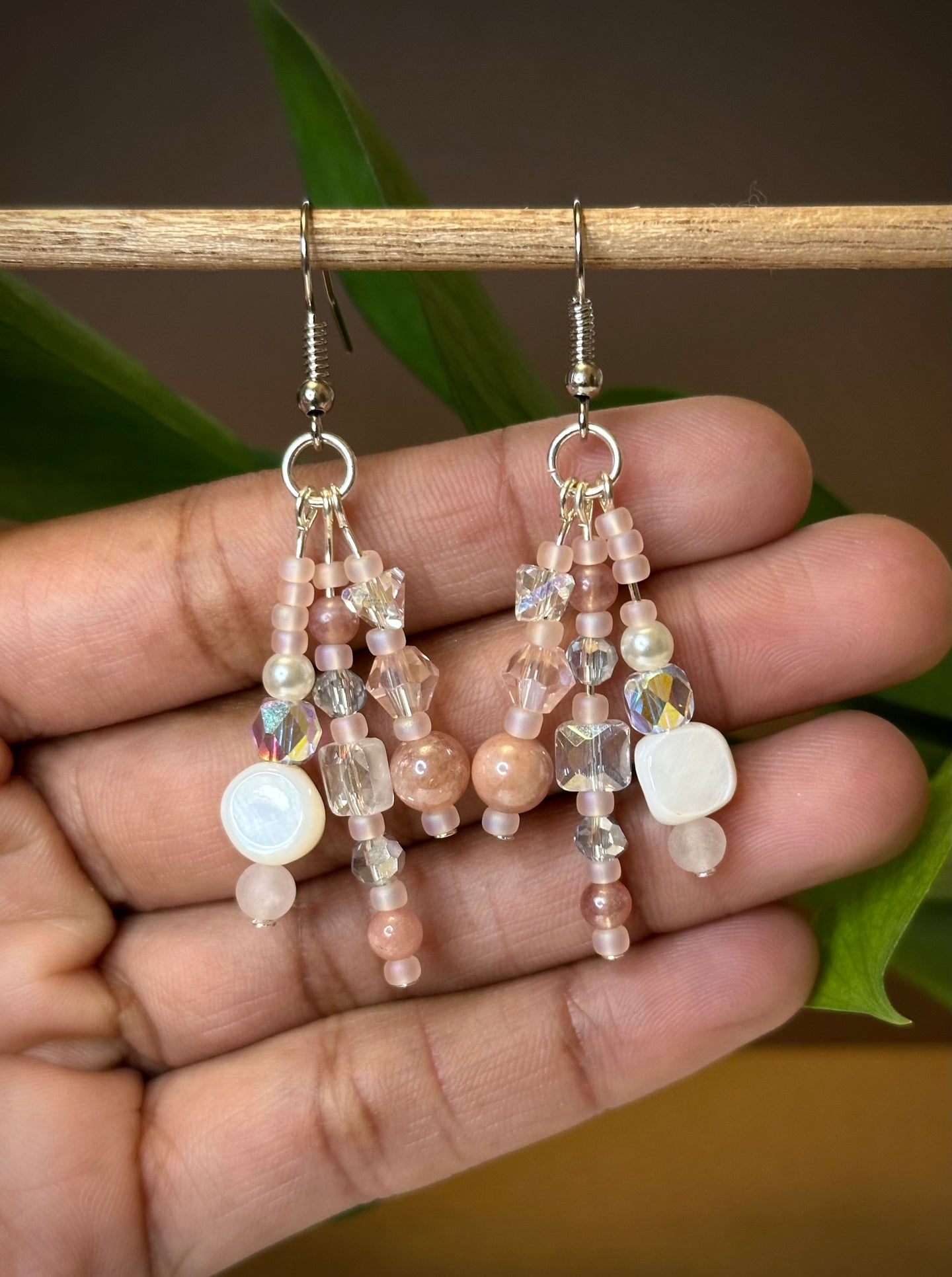 Sunstone and Rose Quartz Dangle Earrings