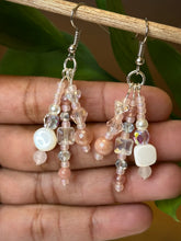 Load image into Gallery viewer, Sunstone and Rose Quartz Dangle Earrings

