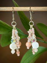 Load image into Gallery viewer, Sunstone and Rose Quartz Dangle Earrings
