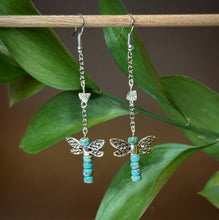 Load image into Gallery viewer, Teal Dragonfly Dangle Earrings

