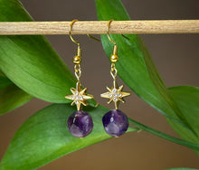 Load image into Gallery viewer, Amethyst Starburst Dangle Earrings
