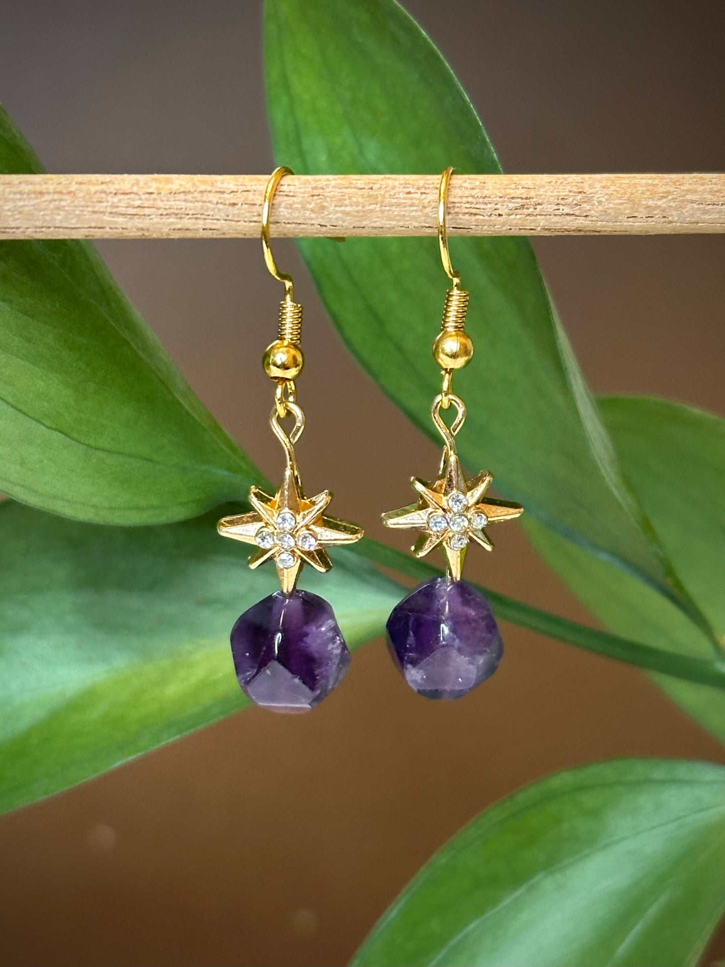 Amethyst Starburst Dangle Earrings
