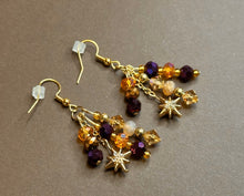Load image into Gallery viewer, Warm Celestial Starburst Dangle Earrings
