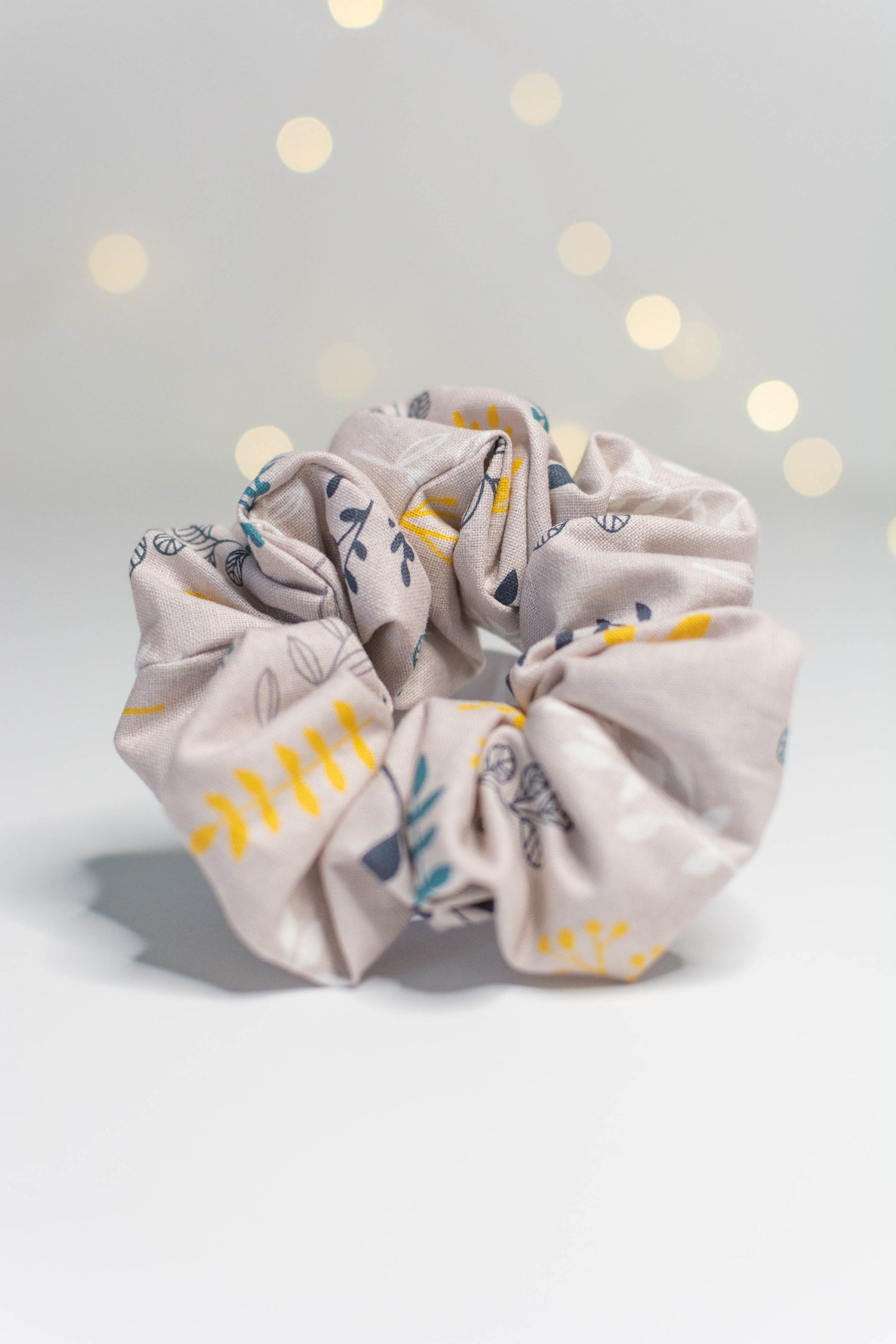 Beige Floral Scrunchie
