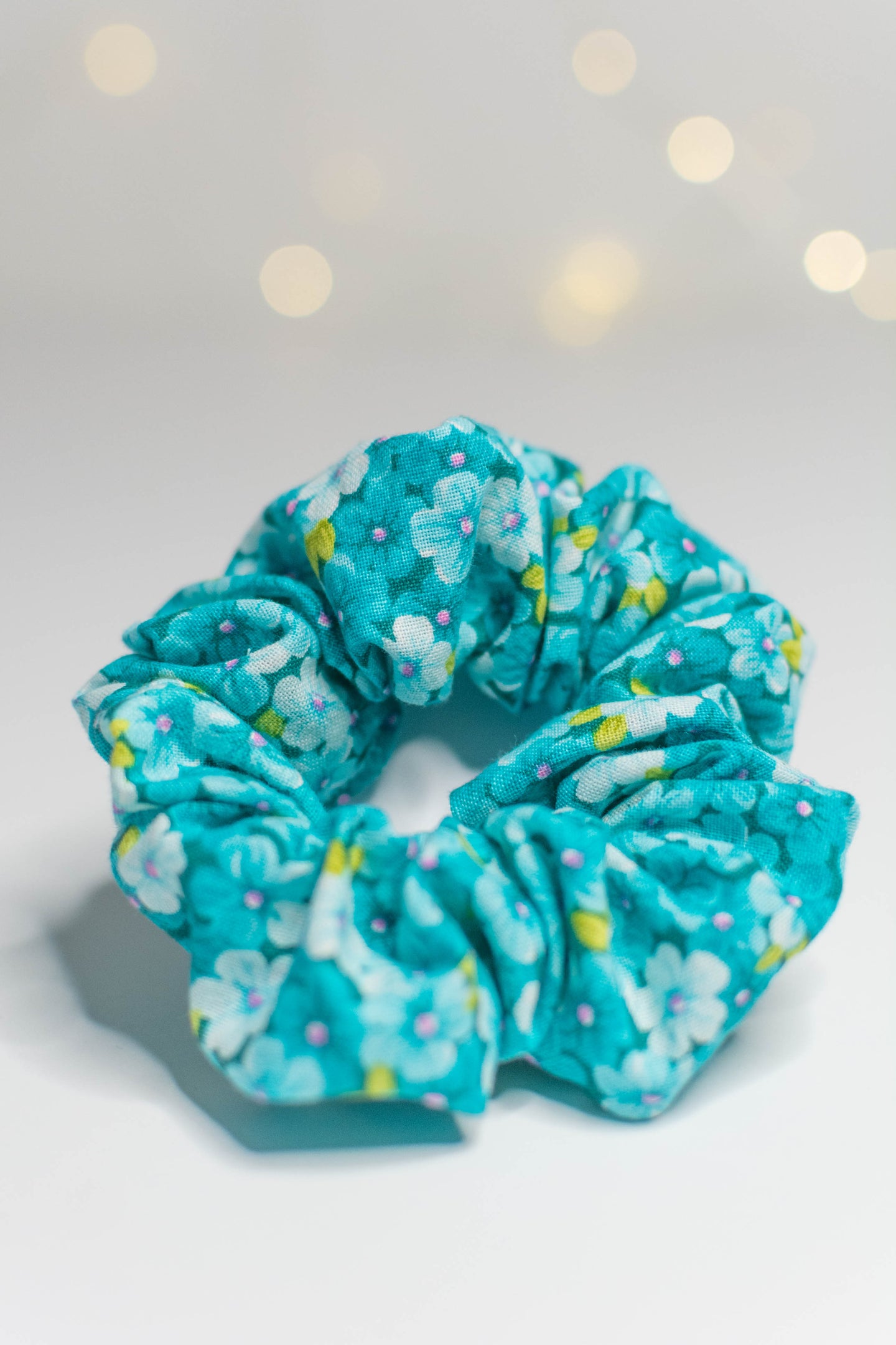 Turquoise Floral Scrunchie